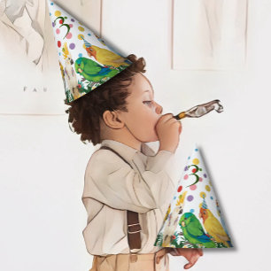 Cute Wild One Tropical Parrots & Confetti Birthday Party Hat