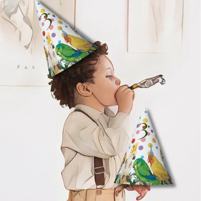 Cute Wild One Tropical Parrots & Confetti Birthday Party Hat (Creator Uploaded)