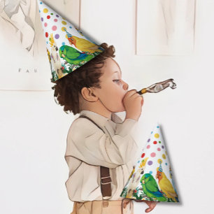 Cute Wild One Tropical Parrots & Confetti Birthday Party Hat
