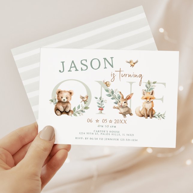 Cute Wild One Woodland 1st Birthday Boy Invitation (Creator Uploaded)