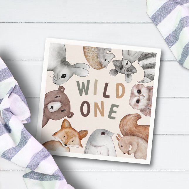 Cute Wild One Woodland Animals Party Napkin (Creator Uploaded)