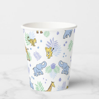 Cute Wild Safari Animals Baby Shower White Paper Cups