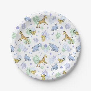 Cute Wild Safari Animals Baby Shower White Paper Plate