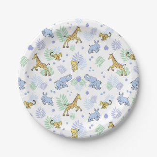 Cute Wild Safari Animals Baby Shower White Paper Plate