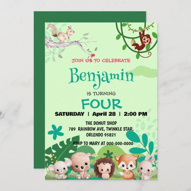  cute wild safari zoo animals jungle Birthday  Invitation (Front/Back)