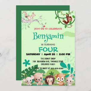  cute wild safari zoo animals jungle Birthday  Invitation