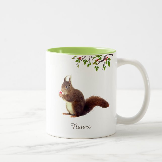 Cute Wild Squirrel & Personalised Text  Two-Tone C Coffee Mug (Right)
