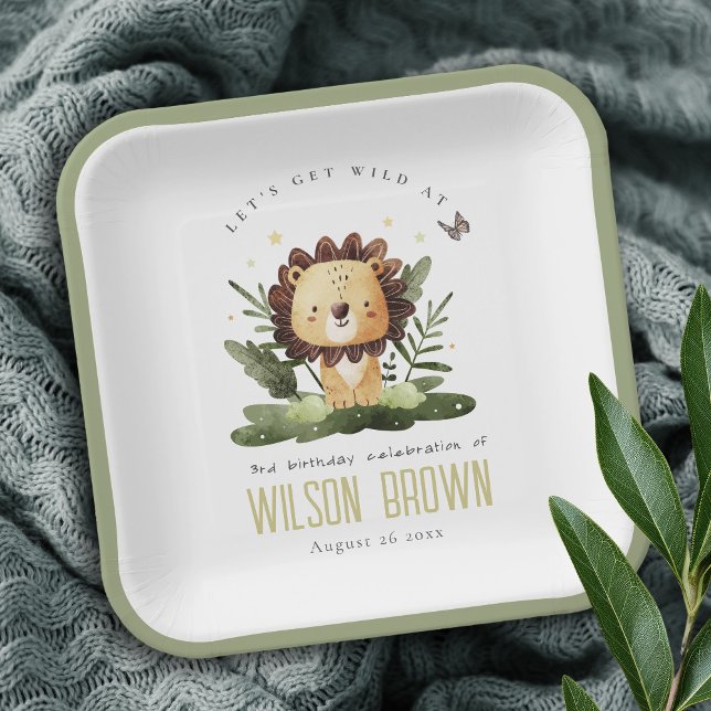 Cute Wild Tropical Jungle Animal Lion Birthday Paper Plate (Creator Uploaded)