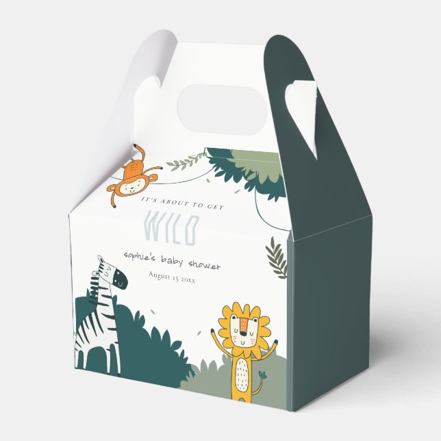 Cute Wild Tropical Jungle Animals Baby Shower Favour Box (Front Side)