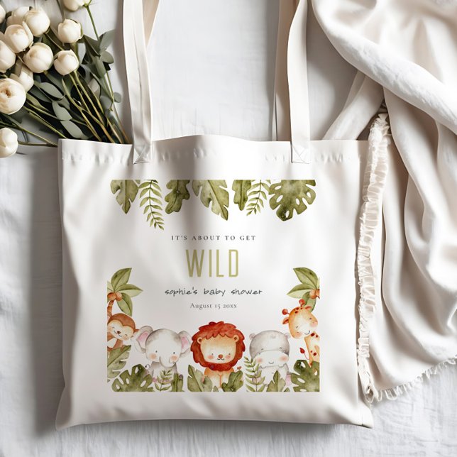 Cute Wild Tropical Safari Animals Baby Shower Tote Bag (Creator Uploaded)