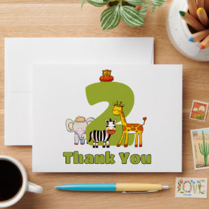Cute Wild Two Animals 2nd Birthday Thank You Envelope