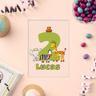 Cute Wild Two Animals Child's 2nd Birthday Name Acrylic Invitations