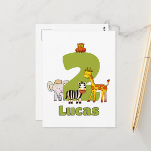 Cute Wild Two Animals Child's 2nd Birthday Name Postcard