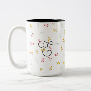 Cute Wildflower and Berry Floral Pattern Two-Tone Coffee Mug