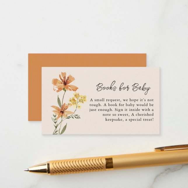 Cute Wildflower Baby Shower Books for Baby Enclosure Card (Front/Back In Situ)