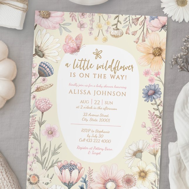 Cute Wildflower Butterfly Baby Shower Invitation (Creator Uploaded)