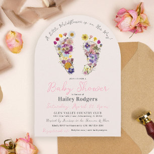 Cute Wildflower Footprints Pink Baby Shower Arch Invitation