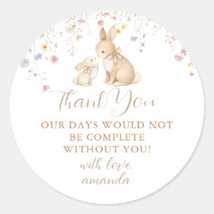 Cute Wildflower Meadow Bunny Baby Shower Classic Round Sticker