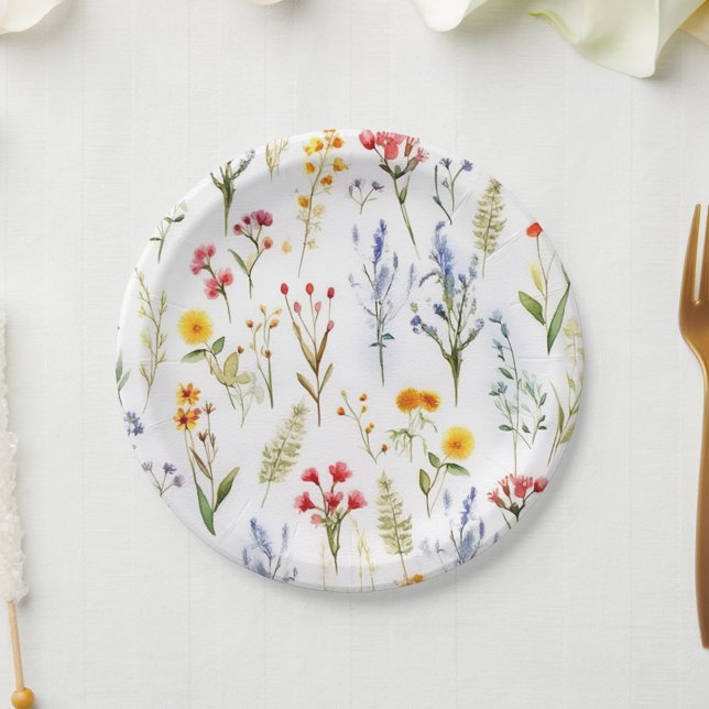 Cute Wildflower Watercolor Botanical Paper Plate (Cute Wildflower Watercolor Botanical Paper Plates)