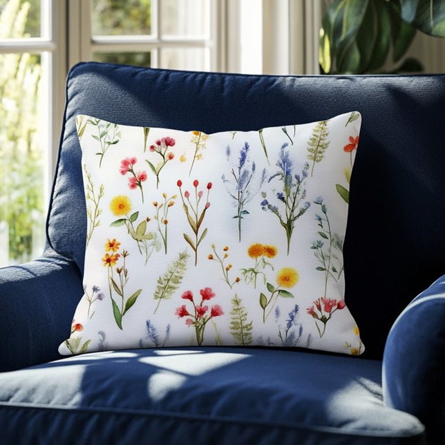 Cute Wildflower Watercolor Botanical Summer Cushion (Cute Wildflower Watercolor Botanical Summer Throw Pillow)