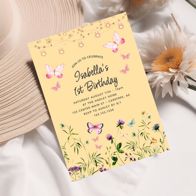 Cute Wildflower Yellow 1st Birthday Invitation (Creator Uploaded)