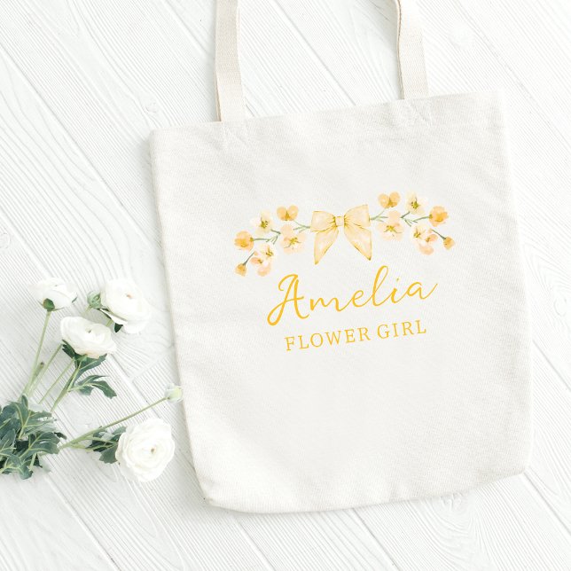Cute Wildflower Yellow Boho Chic Flower Girl Tote Bag (Creator Uploaded)