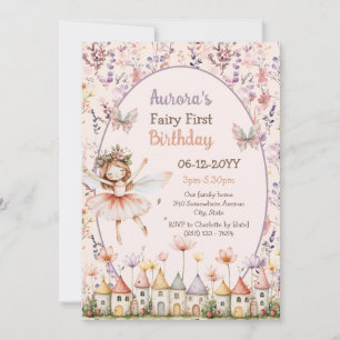 Cute Wildflowers baby girl Fairy First birthday Invitation