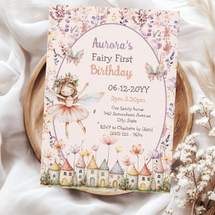 Cute Wildflowers baby girl Fairy First birthday Invitation