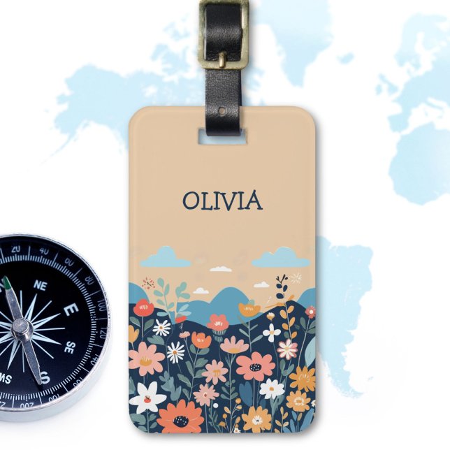 Cute Wildflowers Botanical Personalised  Luggage Tag (Creator Uploaded)
