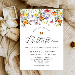 Cute Wildflowers Butterflies Floral Bridal Shower Invitation