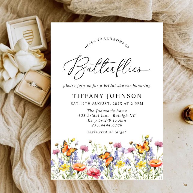 Cute Wildflowers Butterflies Floral Bridal Shower  Invitation (Creator Uploaded)
