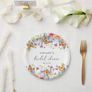 Cute Wildflowers Butterflies Floral Bridal Shower  Paper Plate