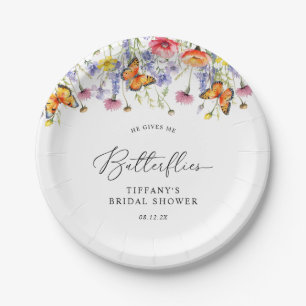 Cute Wildflowers Butterflies Floral Bridal Shower  Paper Plate