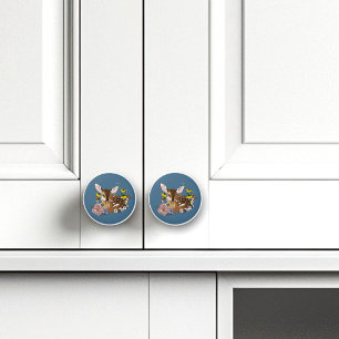 Cute Wildflowers Fawn Blue Baby Deer Woodland Ceramic Knob