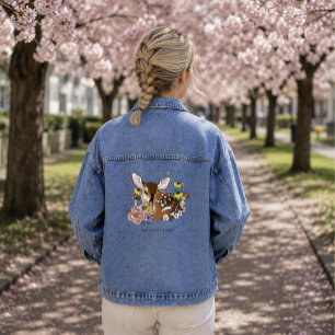 Cute Wildflowers Fawn Blue Baby Deer Woodland Denim Jacket