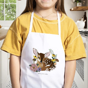 Cute Wildflowers Fawn Blue Baby Deer Woodland Kids Apron