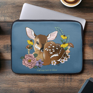 Cute Wildflowers Fawn Blue Baby Deer Woodland Laptop Sleeve