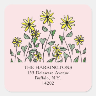 Cute Wildflowers Girly Pink Square Return Address Sticker