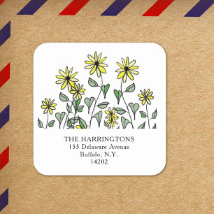 Cute Wildflowers Hand-Drawn Floral Return Address Square Sticker