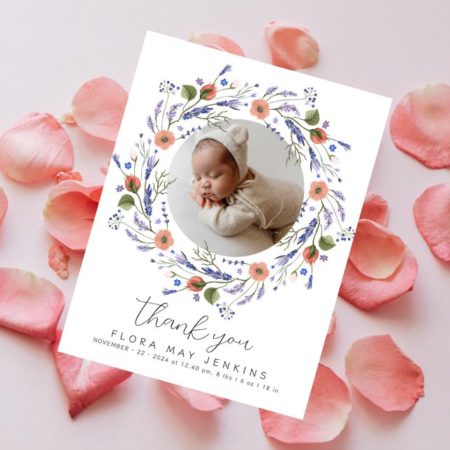 Cute Wildflowers Photo Baby Shower Thank You Postcard (Creator Uploaded)