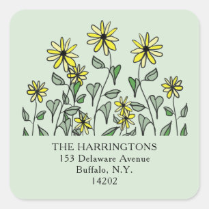 Cute Wildflowers Sage Green Square Return Address Sticker