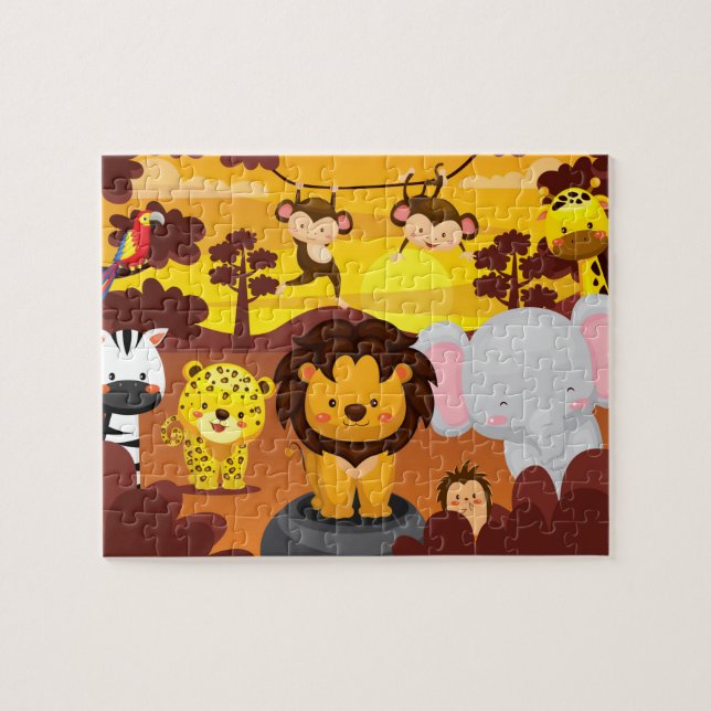 Cute Wildlife Jungle  Animals Kids Puzzle (Horizontal)