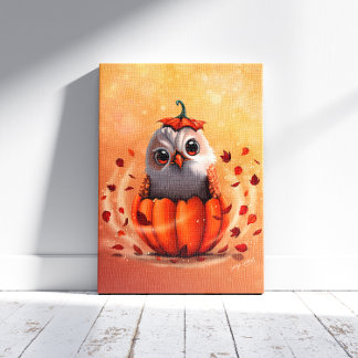Cute Wildlife Of An Owl's : Autumn's forest   Canvas Print