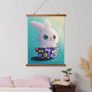 Cute Wildlife Of Spring Guardian: Bunny in Bloom Hanging Tapestry