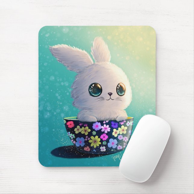 Cute Wildlife Of Spring Guardian: Bunny in Bloom  Mouse Pad (With Mouse)