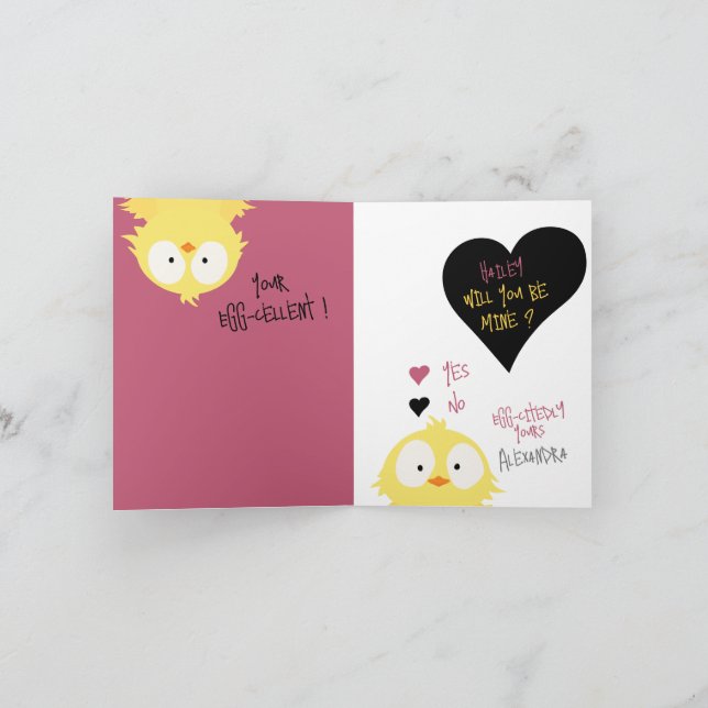 Cute Will You Be Mine? Chicken Love + Valentine Holiday Card (Inside)