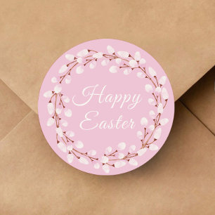 Cute Willow Happy Easter Pink Classic Round Sticker