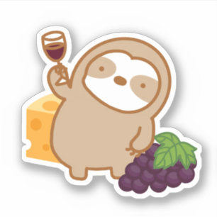 Cute Wine and Cheese Sloth Vinyl Sticker