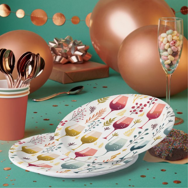 Cute wine cups paper plate (Multi)