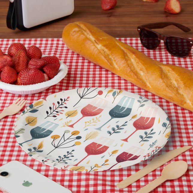 Cute wine cups paper plate (Picnic)